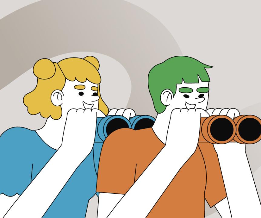 Graphic of future student holding binoculars.
